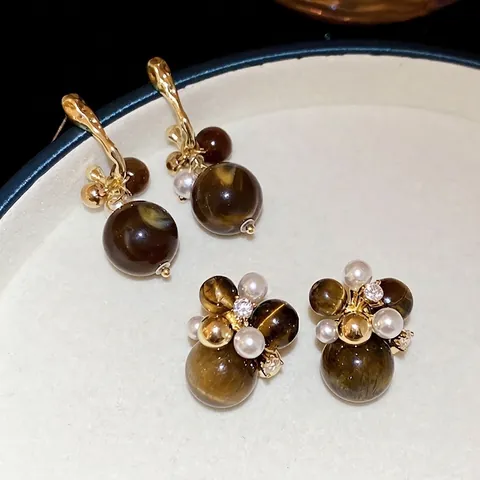 Pendientes Colgantes Geométricos Estilo Corte Francesa Vintage Aleación Acrílico Perla Artificial De Imitación Con Poste De Plata 925 Mujer