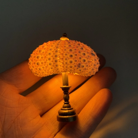 Mini Seeigel Nachtlicht Naturmuschel Lampe Vintage Metallfuß Kreatives Dekoratives Ornament Warmes Licht Miniatur Deko