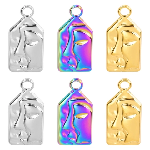 Ciondolo Viso Astratto Acciaio Inossidabile Placcato Oro 18K Rilievo Artistico Gioielli DIY Charms Per Donne