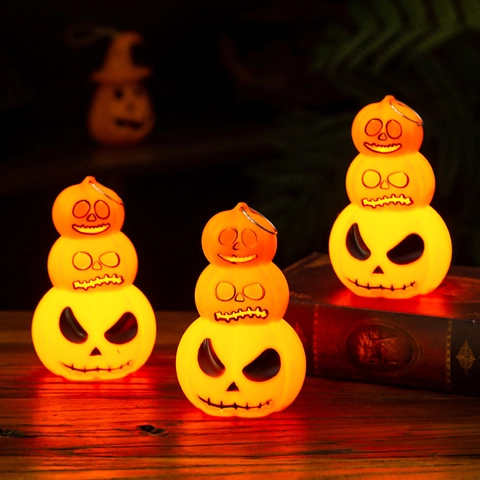 Halloween Kürbis Laterne Gestapelt Dreifach Kunststoff Blinkendes LED Licht Hängende Deko Party Requisite