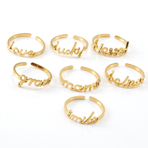 Buchstaben Ring 18K Vergoldet Edelstahl Offen Verstellbar Inspirierende Wort Schmuck Für Damen