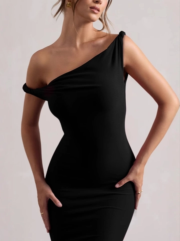 Abito Lungo Monospalla Poliestere Elastan Senza Schiena Bodycon Vestibilità Aderente Sexy Tinta Unita Festa Donne