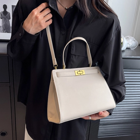 Elegant PU Leather Handbag Gold Lock Buckle Top Handle Crossbody Shoulder Bag For Women Daily Wedding Fashion