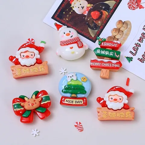 Christmas Theme Resin Flatback Charms For DIY Handmade Jewelry Accessories Santa Claus Snowman Crystal Ball Road Sign