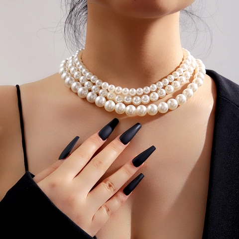 Collana Elegante Con Künstliche Perle Sintetiche Da Donna Multistrato A Tre Strati Girocollo Stile Barocco Vintage Gioielli Regolabile
