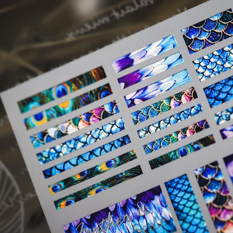 Autocollants Ongles Métalliques Motif Plumes De Paon Écailles De Poisson Adhésifs Holographiques Décor De Manucure Decals