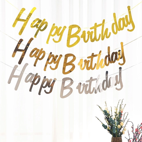 Banner Happy Birthday Ghirlanda In Carta Dorata Metallizzata Decorazione Appesa Per Sfondo Di Festa Celebrazioni