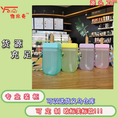 Bouteille D'eau En Forme De Sucette Glacée Plastique Avec Paille Et Sangle Réglable Gourde Créative Pour Enfants