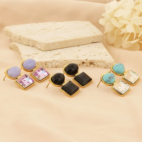 Vintage Geometrische Hängerohrringe Edelstahl Vergoldet Mit Kunststein Kristall Für Damen Eleganter Modeschmuck