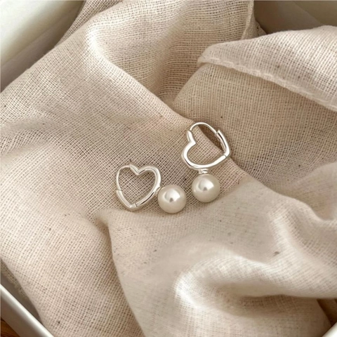 925 Sterling Silber Herz Creolen Mit Süßwasserperlen Anhänger Minimalistischer Eleganter Modeschmuck Für Damen