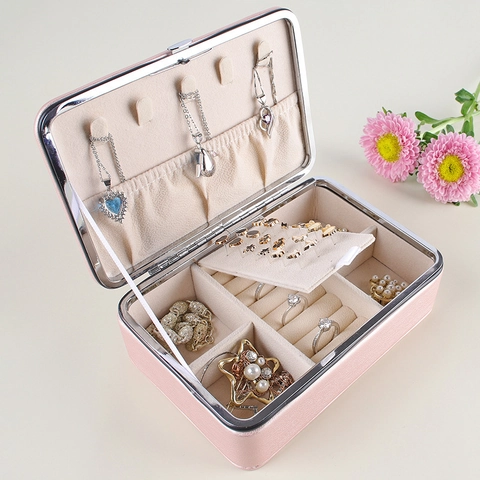 Portagioie Portatile in Pelle PU Organizzatore di Gioielli da Viaggio Con Fodera in Velluto per Collane Orecchini Anelli Donna