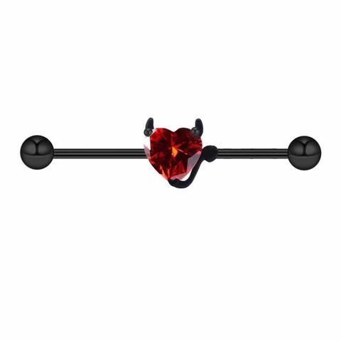 316L Stainless Steel Industrial Barbell Earring Heart Devil Wings Zirconia Inlaid Ear Cartilage Piercing Jewelry Punk Gothic