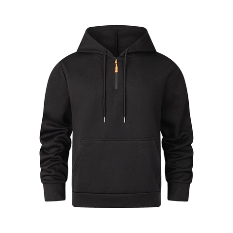 Sweat-shirt à Capuche Sportif Décontracté pour Hommes Demi-fermeture Éclair Coupe Large Polyester avec Poche Kangourou et Poignets Côtelés