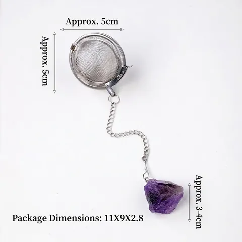 Natural Crystal Raw Stone Tea Infuser Stainless Steel Mesh Ball Strainer With Healing Mineral Pendant For Loose Leaf Tea
