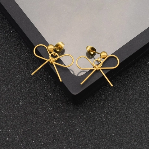 Schleifen Ohrstecker Edelstahl Goldton Draht Minimalistisch Elegant Retro Stil Modeschmuck