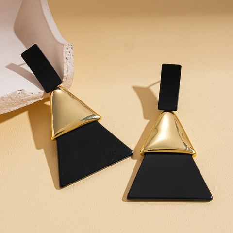 Geometric Drop Earrings With 925 Sterling Silver Earring Post Alloy Acrylic Black Gold Gothic Vintage Niche Jewelry Women