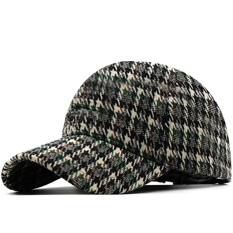 Cappello Da Baseball Tessuto Navetta Pied De Poule Vintage Regolabile Tesa Curva Outdoor Moda Casual Unisex Cappello Retro Spesso