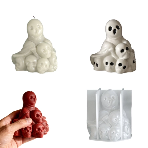 Halloween Geest Schedel Siliconen Vorm DIY Aromatherapie Kaars Hars Gieten Gotisch Griezelig Tafel Ornament Feest