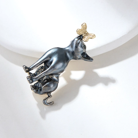 Broche Speld Schattige Perzische Kat En Gouden Vlinder Legering Emaille Dier Badge Sieraden Voor Dames Kleding Decoratie