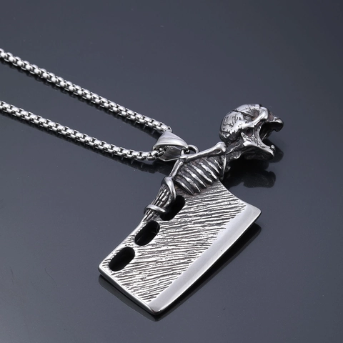 Collar Con Colgante De Calavera Acero Inoxidable Cuchillo De Cocina Gótico Punk Hip Hop Joyería Para Hombre