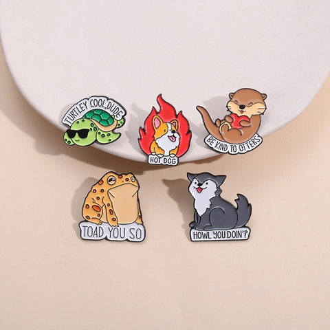 Pines Esmaltados Animales Dibujos Animados Aleación Zinc Broches Humor Para Ropa Mochila Accesorios Tortuga Lobo