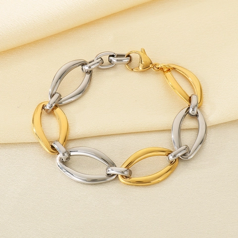 Mode Oval Gliederkette Armband Edelstahl Zweifarbig Gold Silber Geometrisch Moderner Schmuck Für Damen