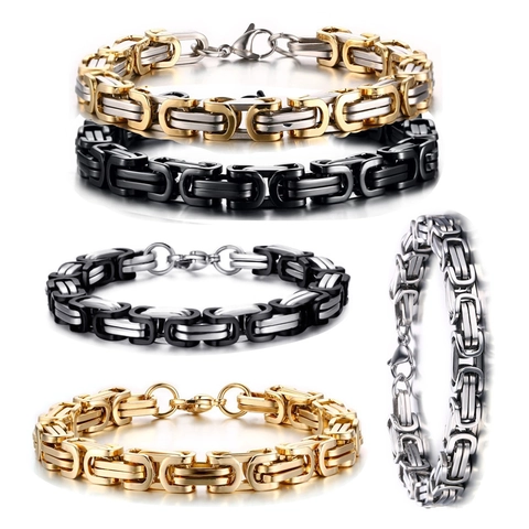 Byzantine Chain Bracelet Stainless Steel Titanium Heavy Metal Punk Motorcycle Style Jewelry For Men Women Lobster Clasp