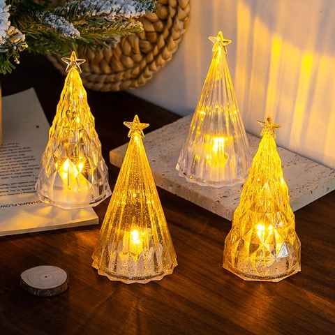 Glowing Crystal Christmas Tree LED Night Light Mini Desktop Festive Warm Lamp For Home Party Holiday Decoration Xmas Gift