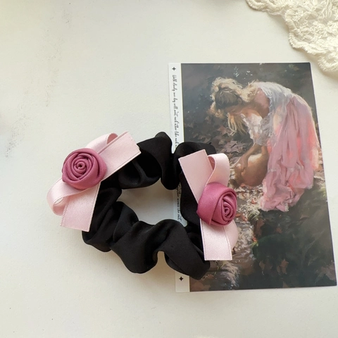 Pinces À Cheveux Et Chouchous En Ruban De Satin Avec Fleur Rose Faits À La Main Style Français Rétro Noeud En Dentelle