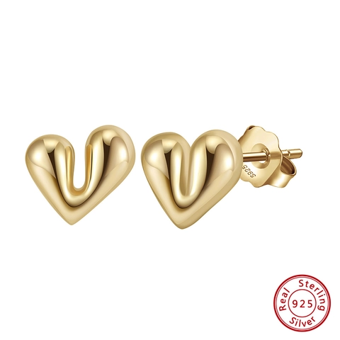 Pendientes de Botón de Corazón de Plata de Ley 925 Chapados en Oro Pendientes Geométricos Joyería Ligera para Mujer Regalo