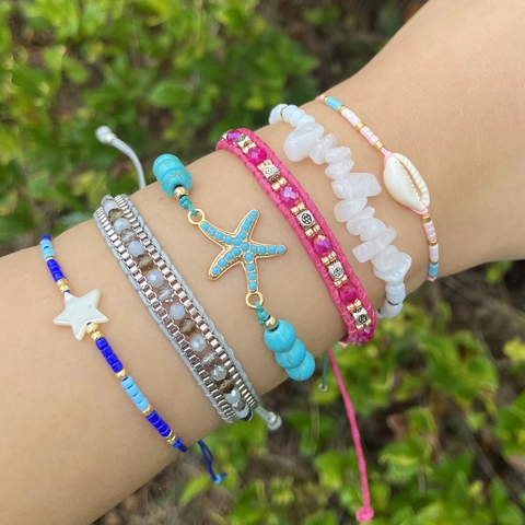 Böhmisches Handgewebtes Armband Mit Legierung Seestern Naturstein Muschelperlen Verstellbarer Strandschmuck Für Frauen