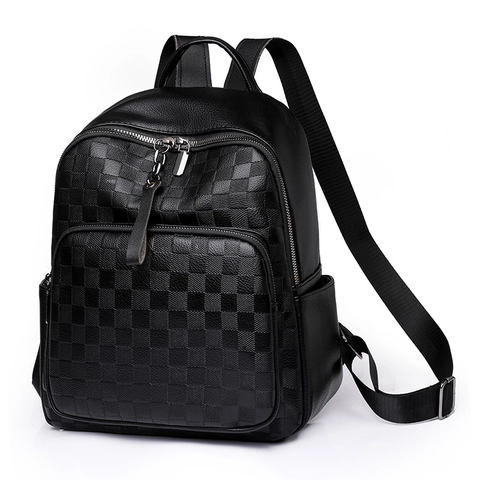 Mochila De Cuadros Mujeres Cuero PU Gran Capacidad Impermeable Casual Diario Viaje Moda Bolso De Hombro Elegante
