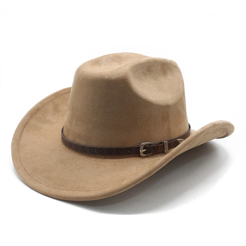 Cappello Da Cowboy Occidentale Finta Pelle Scamosciata Tesa Larga Stile Cavaliere Vintage Protezione Solare Uomo Donna Fibbia