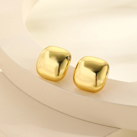 Geometric High Polish Copper Stud Earrings Heart Triangle Square Smooth Minimalist Elegant Accessory For Women