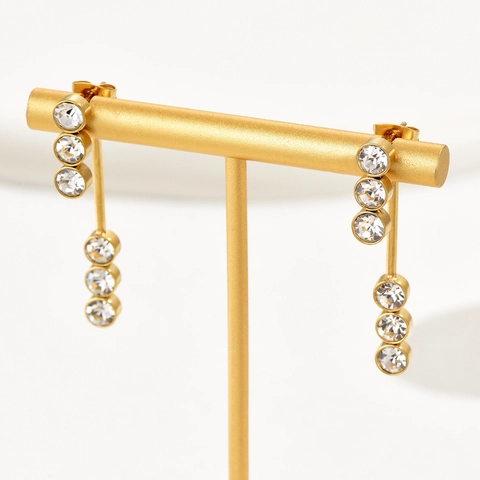 14K Gold Plated Titanium Steel Rhinestone Drop Earrings Fashion Luxury Geometric Long Ear Studs Jewelry For Women Dating Gift