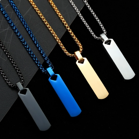 Minimalist Vertical Bar Pendant Necklace Stainless Steel Geometric Polished Long Strip Fashion Jewelry For Men