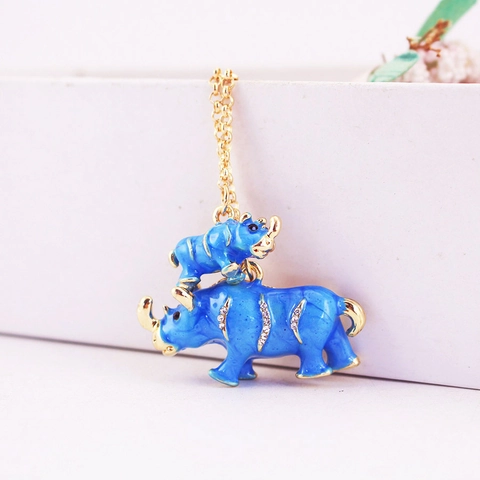 Simpatico Portachiavi Rinoceronte Smalto Lega Di Zinco Animale Madre Bambino Strass Doppio Pendente Colorato Novità Portachiavi