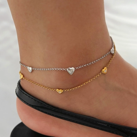Tobillera De Corazón Para Mujer Acero Inoxidable Circonita Ajustable Cadena De Pie Joyería Elegante