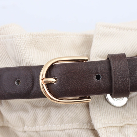 High Waist Paperbag Denim Shorts With Brown Belt Casual Twill Cotton Summer Bottoms For Women Elegant Fashionable