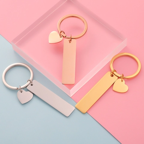 Llavero De Acero Inoxidable Pulido Con Colgante De Corazón Y Barra Para Accesorio De Moda Regalo