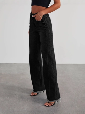 Dames Wide Leg Jeans Hoge Taille Gewassen Katoenmix Denim Broek Zonder Stretch Gerafelde Zoom Casual Retro Mode