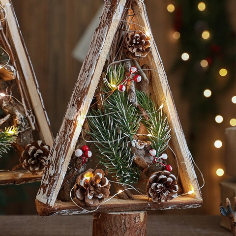 Weihnachtsbaum Tischdeko Holz Dreieckiger Rahmen Mit Tannenzapfen Beeren Nordische Rustikale Feiertagsdeko