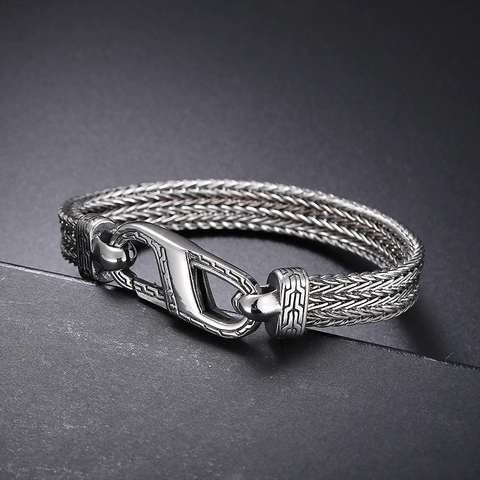 Herren Retro Edelstahl Geflochten Armband Gewebt Draht Klobige Kette Punk Schmuck Accessoire Vintage Stil