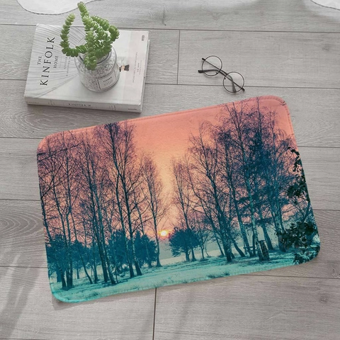 Flannel Absorbent Floor Mat Non Slip Door Rug Winter Snow Forest Landscape Print For Bathroom Kitchen Living Room