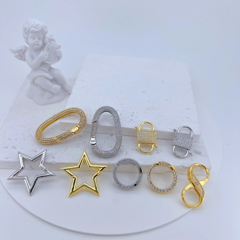 Micro Pave Zirkonia Schmuckverbinder Verschlüsse Kupfer Geometrische Stern Herz DIY Halskette Armband Herstellung Zubehör