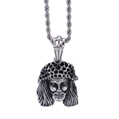 Colgante Cabeza De Jesús Acero Inoxidable Corona De Espinas Joyería Religiosa Retro Para Hombres Color Plata