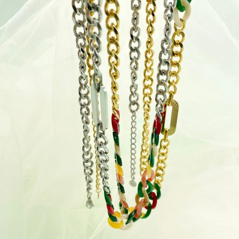 Collier à Maillons en Acier Inoxydable Hip Hop pour Hommes Femmes Boucle Géométrique en Acrylique Coloré Collier Chaîne Dépareillé Bijoux Streetwear