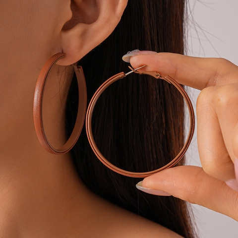 Round Hoop Earrings With Leather Wrapped Iron And 925 Sterling Silver Earring Post Retro Geometric Style For Women