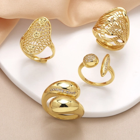 Vintage Gold Vergoldet Kupfer Offener Ring Für Damen Unregelmäßiger Geometrischer Zirkonia Eingelegt Verstellbarer Modeschmuck