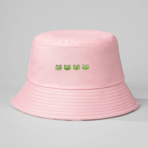 Cappello Da Pescatore Ricamato Rana Cotone Sarga Protezione Solare Aperto Casual Kawaii Per Donne Uomini